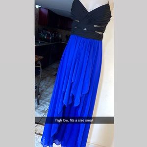 BLACK & BLUE HIGH LOW SPAGHETTI STRAP DRESS. SMALL